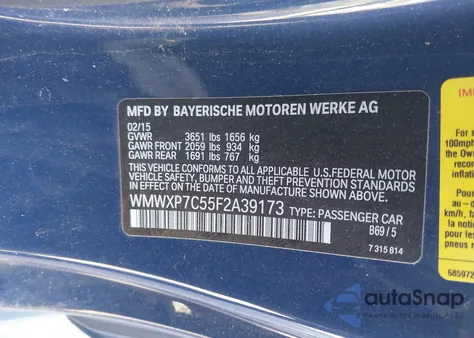 2015 Mini Hardtop Cooper S из США, поврежденный, VIN WMWXP7C55F2A39173